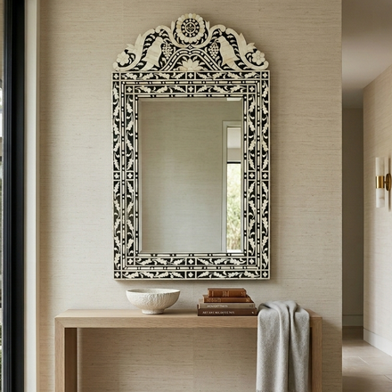 Baroque Floral Bone Inlay Mirror Frame – Handmade Luxury Wall Accent
