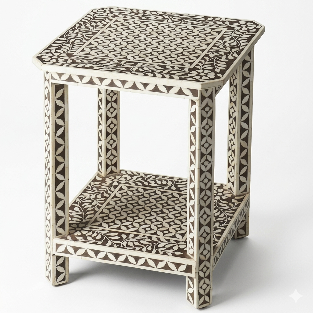 Bone Inlay End Stool | Floral Chic Side Table Decor