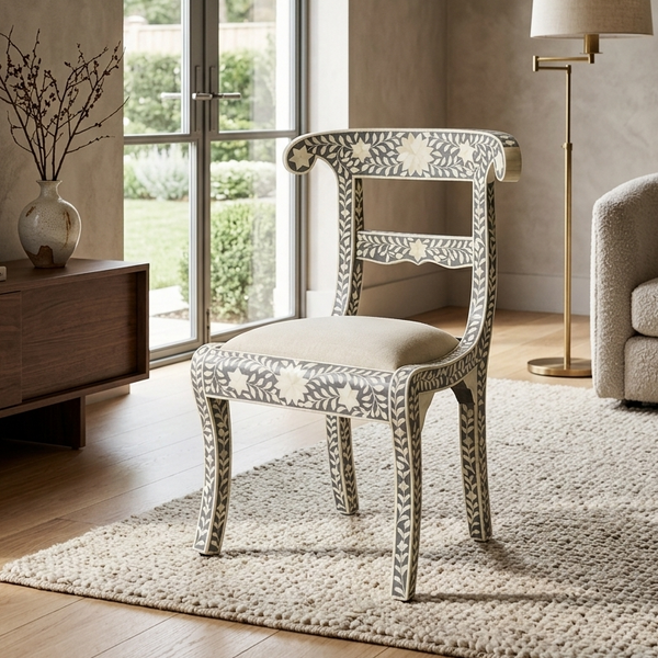 Handmade Bone Inlay Chair | Floral Luxury Seating
