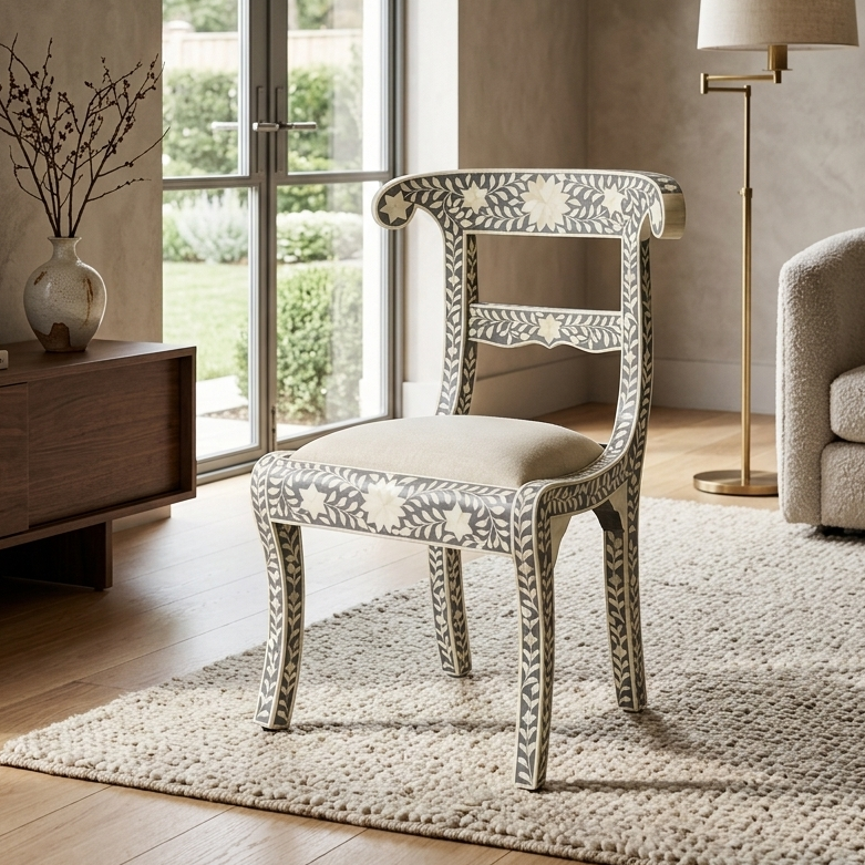 Handmade Bone Inlay Chair | Floral Luxury Seating