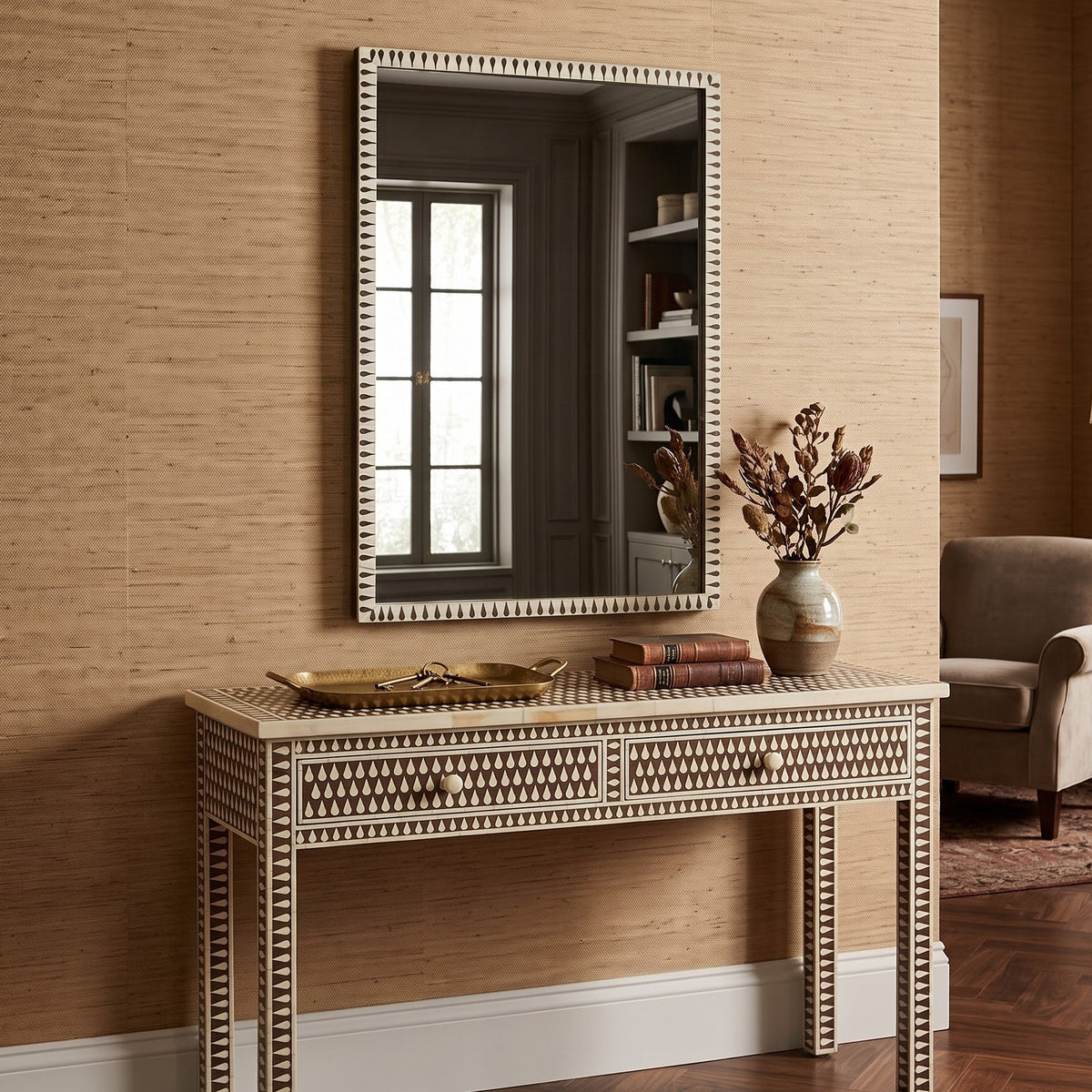 Full Length Bone Inlay Mirror - Handmade Modern Pattern Tall Wall Mirror | The Regal Art