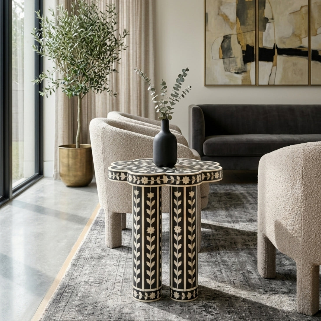 Handmade Bone Inlay side Table – Luxury Artisan Side table