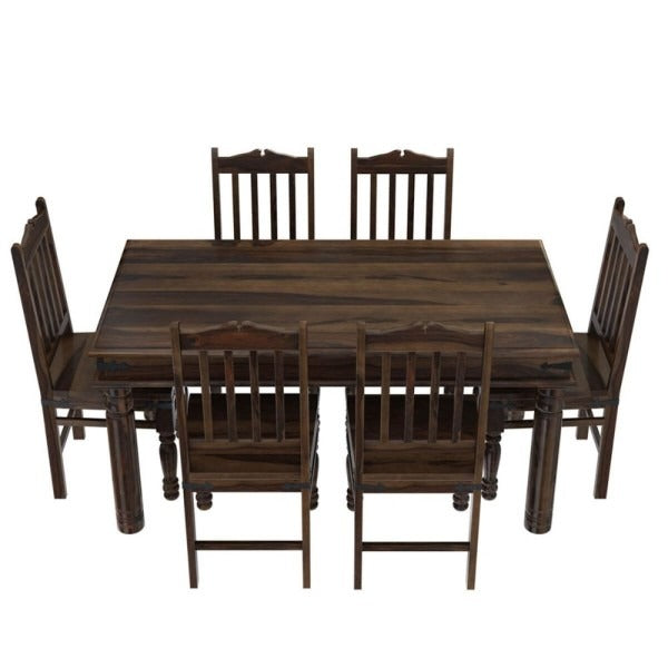 Dining Table And Chairs Set. Handmade Unique Pattern Rustic Furniture Solid Wood