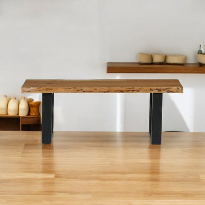 Handmade rustic solid wooden benches for dining furniture.