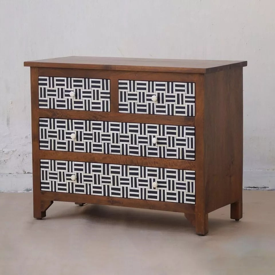 Chest Of Drawers Wood Bone Inlay Contemporary Indian Mango Home Décor Furniture