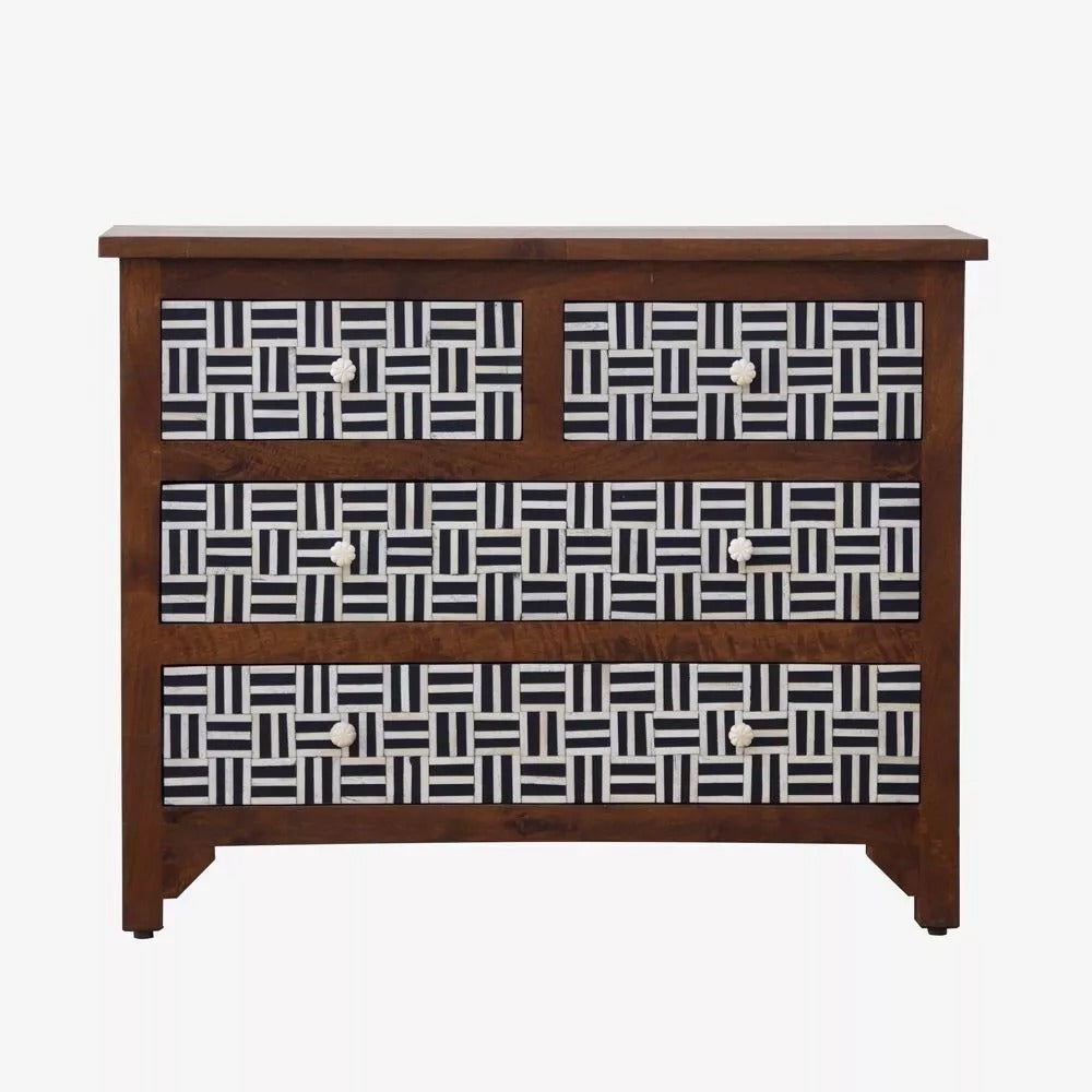 Chest Of Drawers Wood Bone Inlay Contemporary Indian Mango Home Decor Furniture