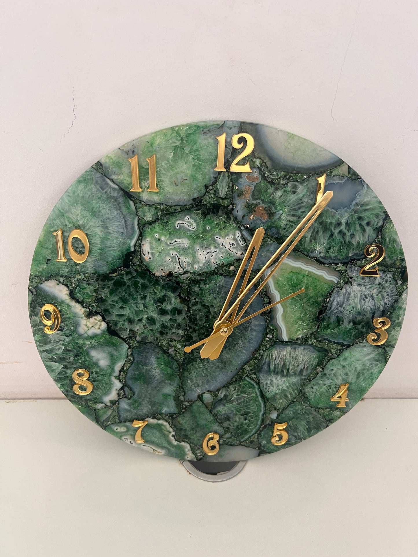 Green Agate Wall Clock - Gemstone Occasional Gifts Wall Decorative