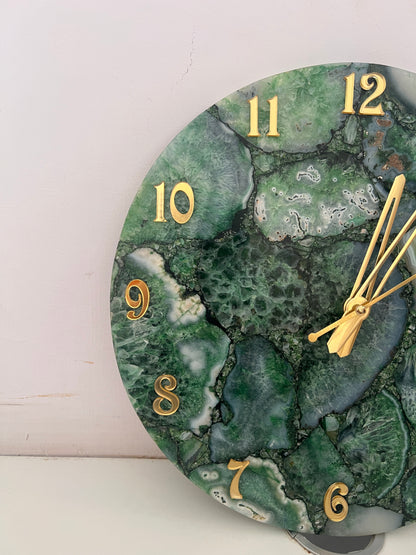 Green Agate Wall Clock - Gemstone Occasional Gifts Wall Decorative
