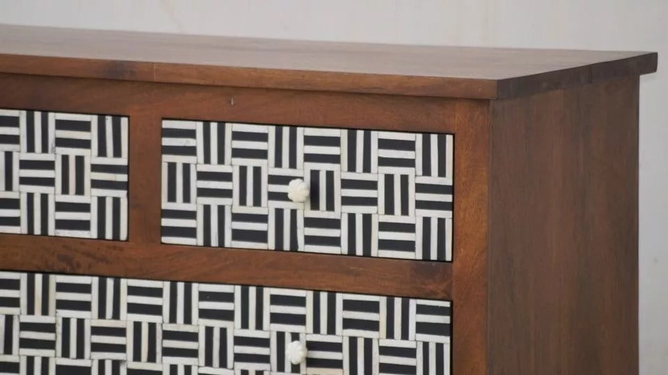 Chest Of Drawers Wood Bone Inlay Contemporary Indian Mango Home Décor Furniture