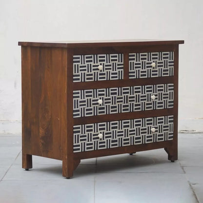 Chest Of Drawers Wood Bone Inlay Contemporary Indian Mango Home Décor Furniture