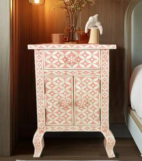 Bone Inlay Star Eye Pattern Bedside Table Night Stand