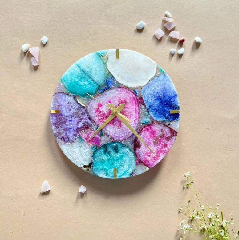 Agate Wall Clock | Multicolor Gemstone Boho Luxury Home Decor