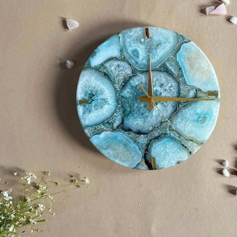 Agate Wall Clock | Round Gemstone Luxury Home Decor
