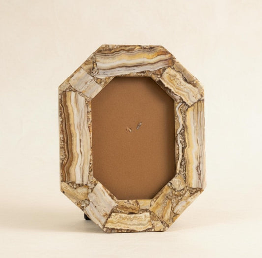 Handmade Yellow Lace Agate Photo Frame: Boho Desk Decor