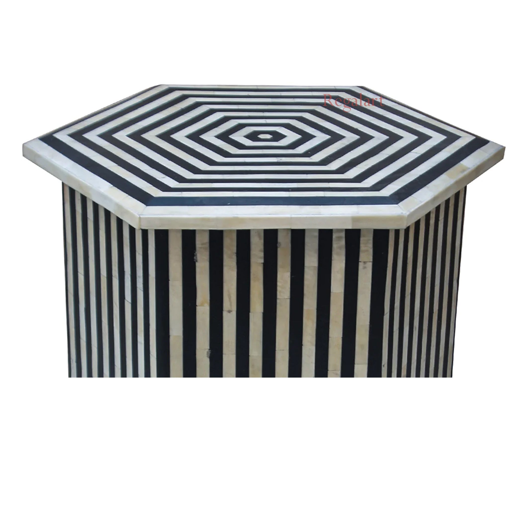 Bone Inlay Side Table | Unique Pattern Decorative Stool