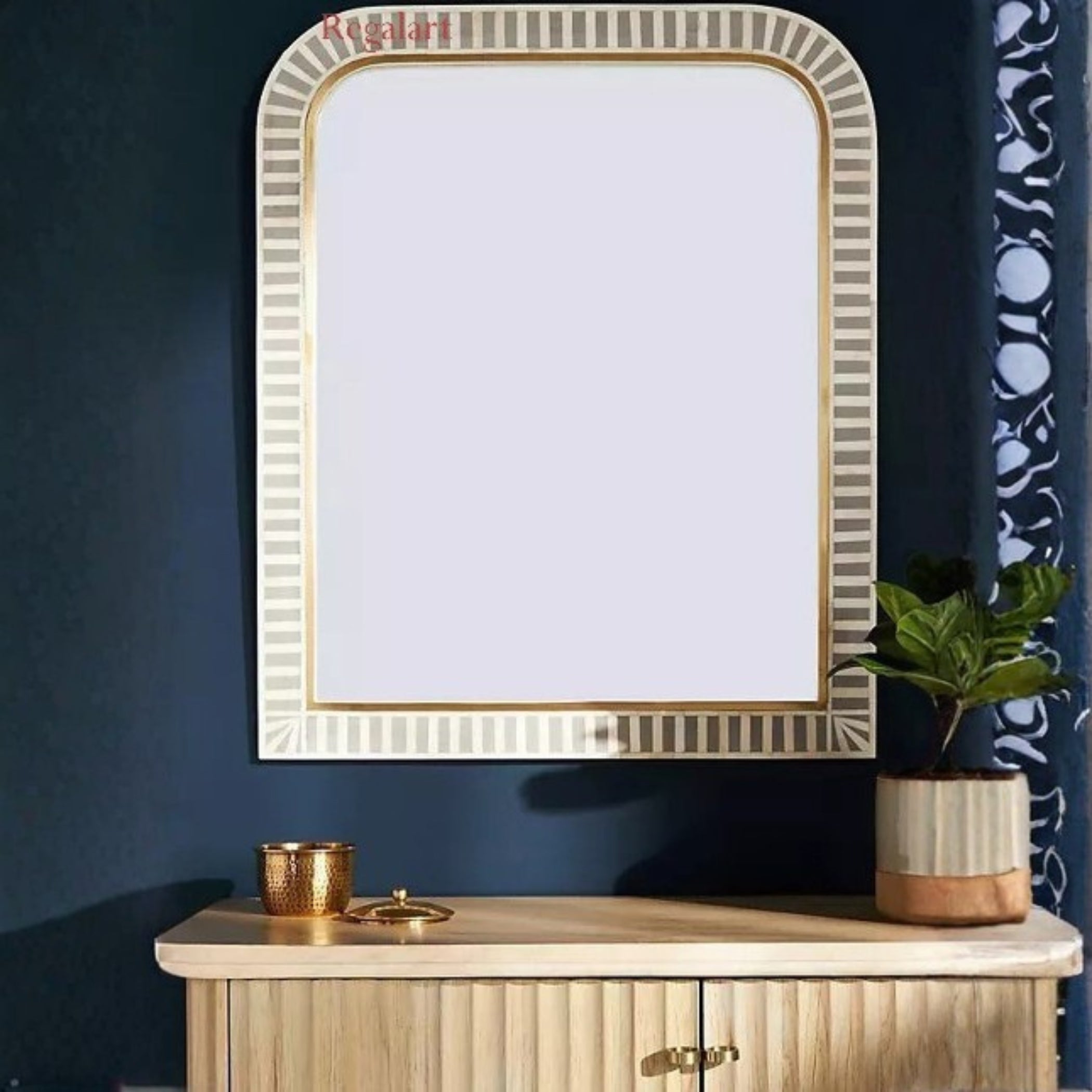 Bone Inlay Mirror | Grey Waterfall Stripe Luxury Frame