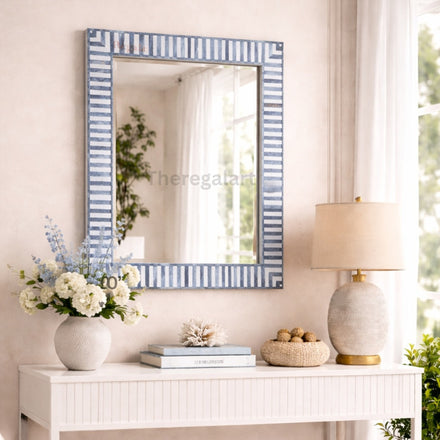 Luxury Blue Bone Inlay Mirror Frame | Unique Wall Decor