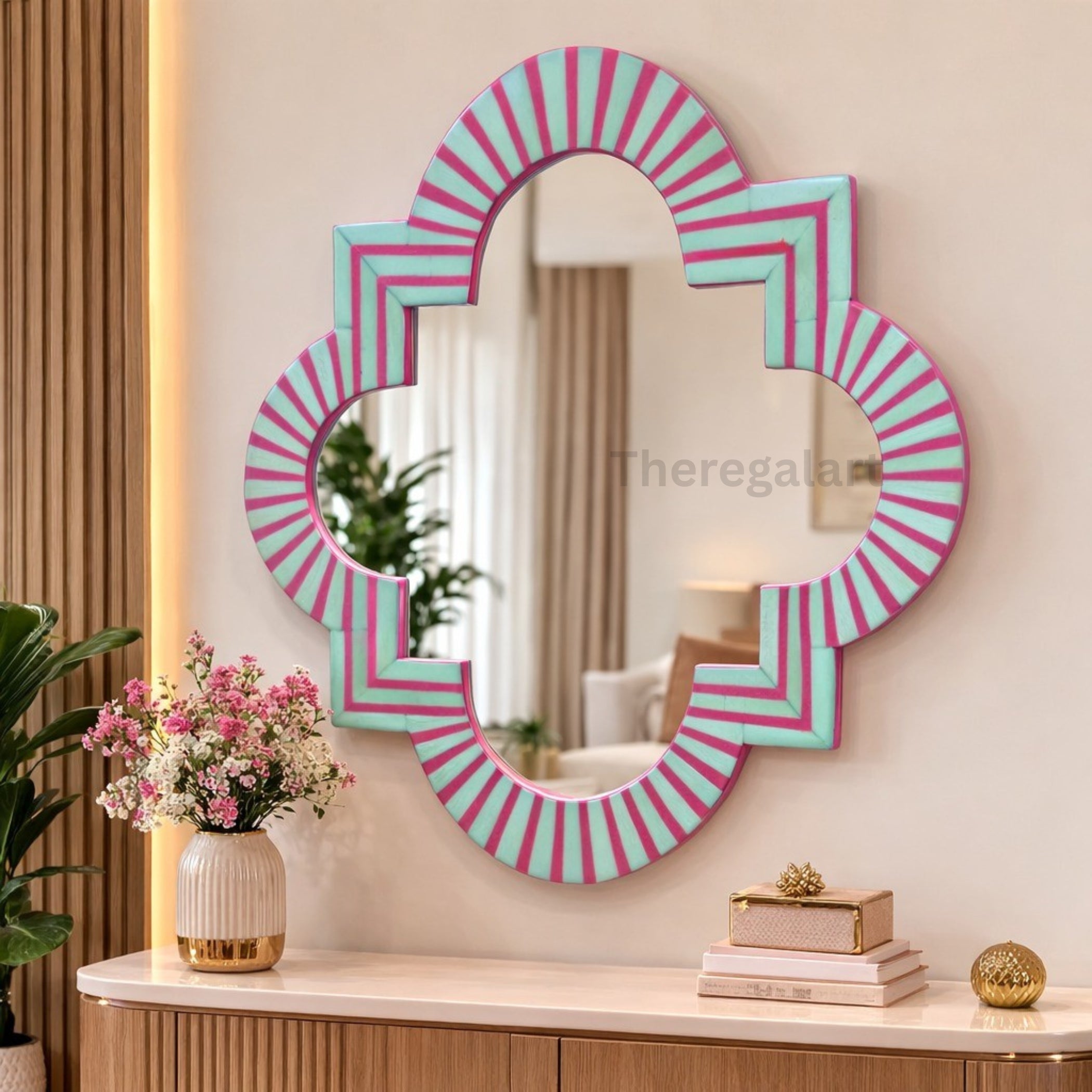 Bone Inlay Round Mirror | Unique Bedroom Wall Decor