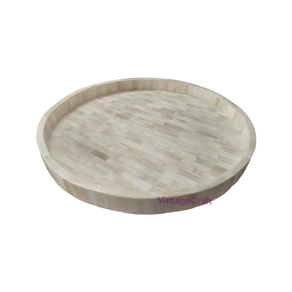 Handmade Full Bone Inlay Fitting Round Tray Decorative Serving Tray Best Gift