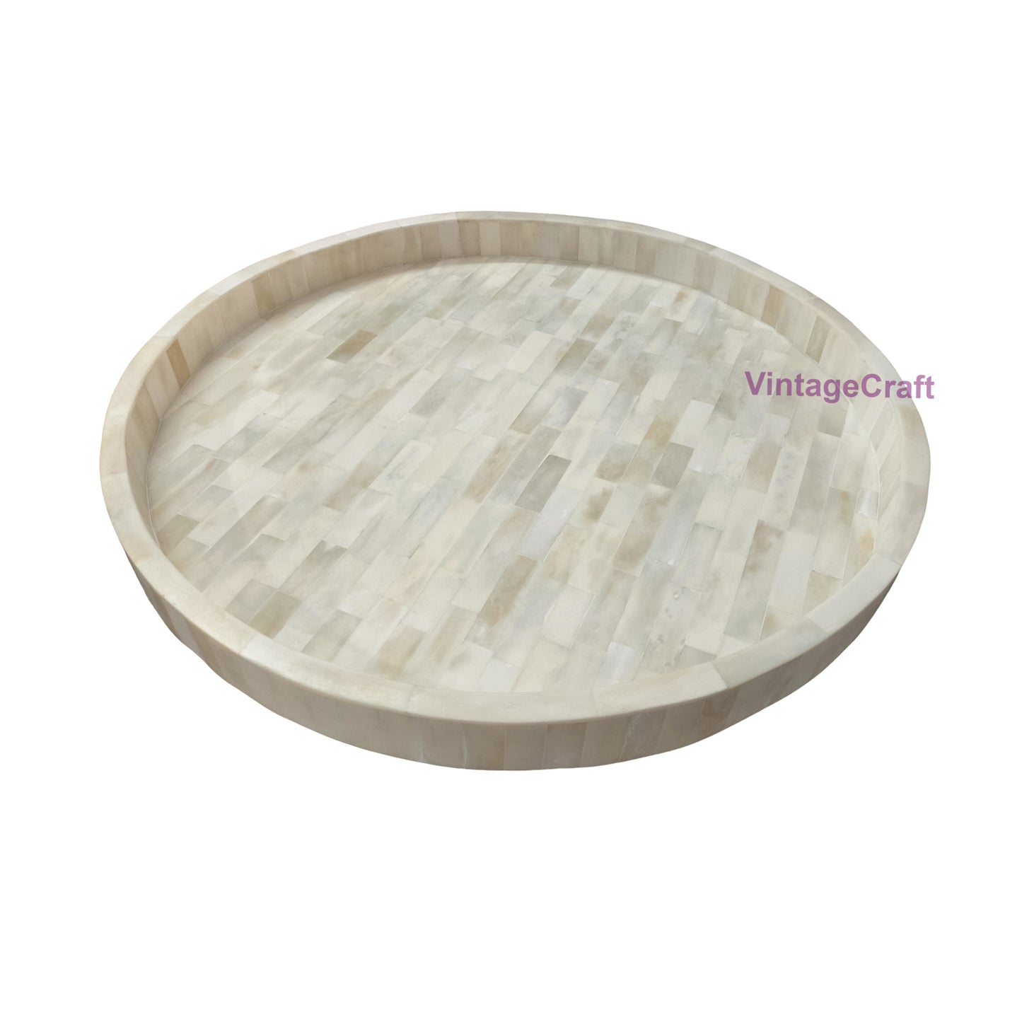 Handmade Full Bone Inlay Fitting Round Tray Decorative Serving Tray Best Gift