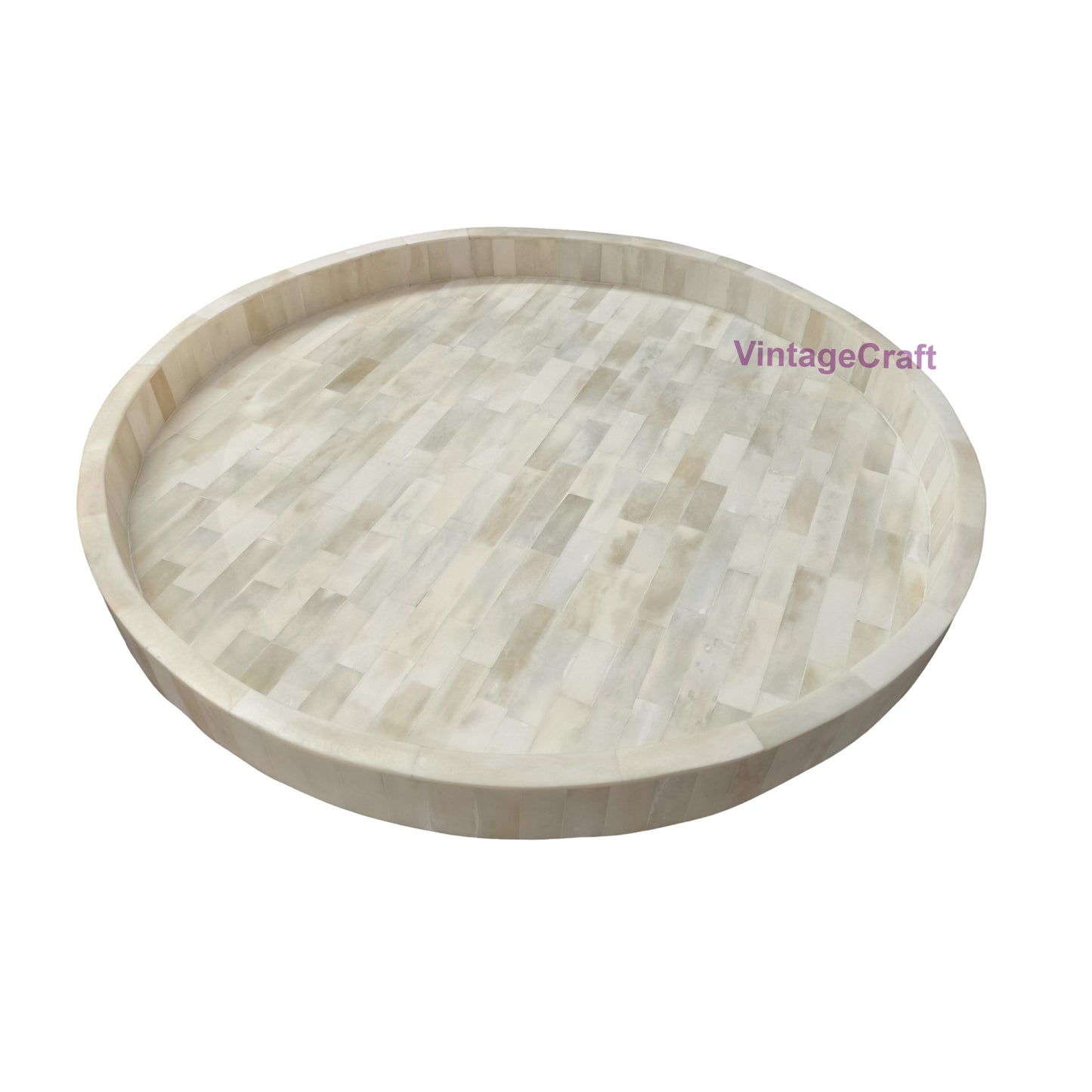 Handmade Full Bone Inlay Fitting Round Tray Decorative Serving Tray Best Gift