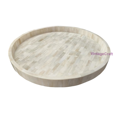 Handmade Full Bone Inlay Fitting Round Tray Decorative Serving Tray Best Gift