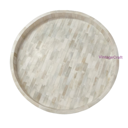 Handmade Full Bone Inlay Round Serving Tray – Elegant Decorative Tray