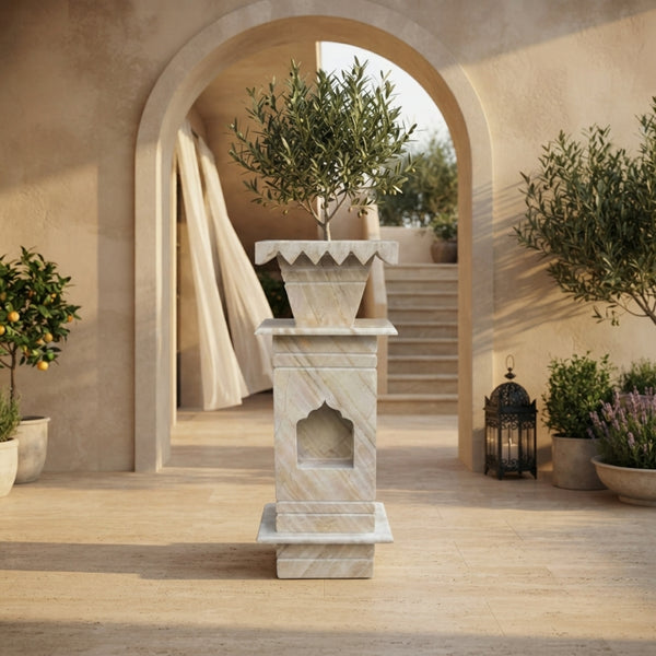 Luxury White Marble Tulsi Pedestal Planter Stand