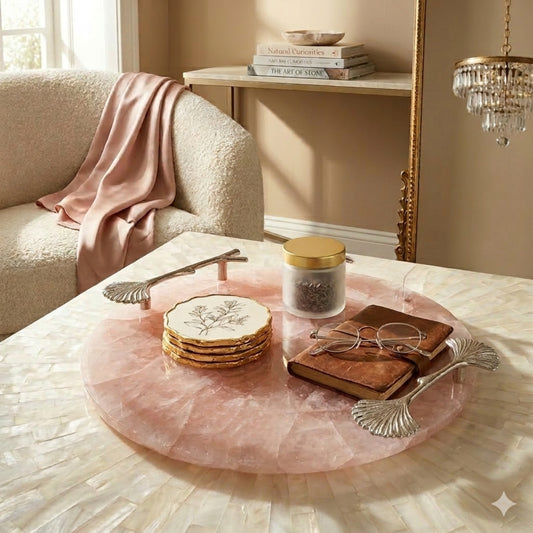 Rose Quartz Tray, Round Serving Tray, Home Decorative Tray Gifts