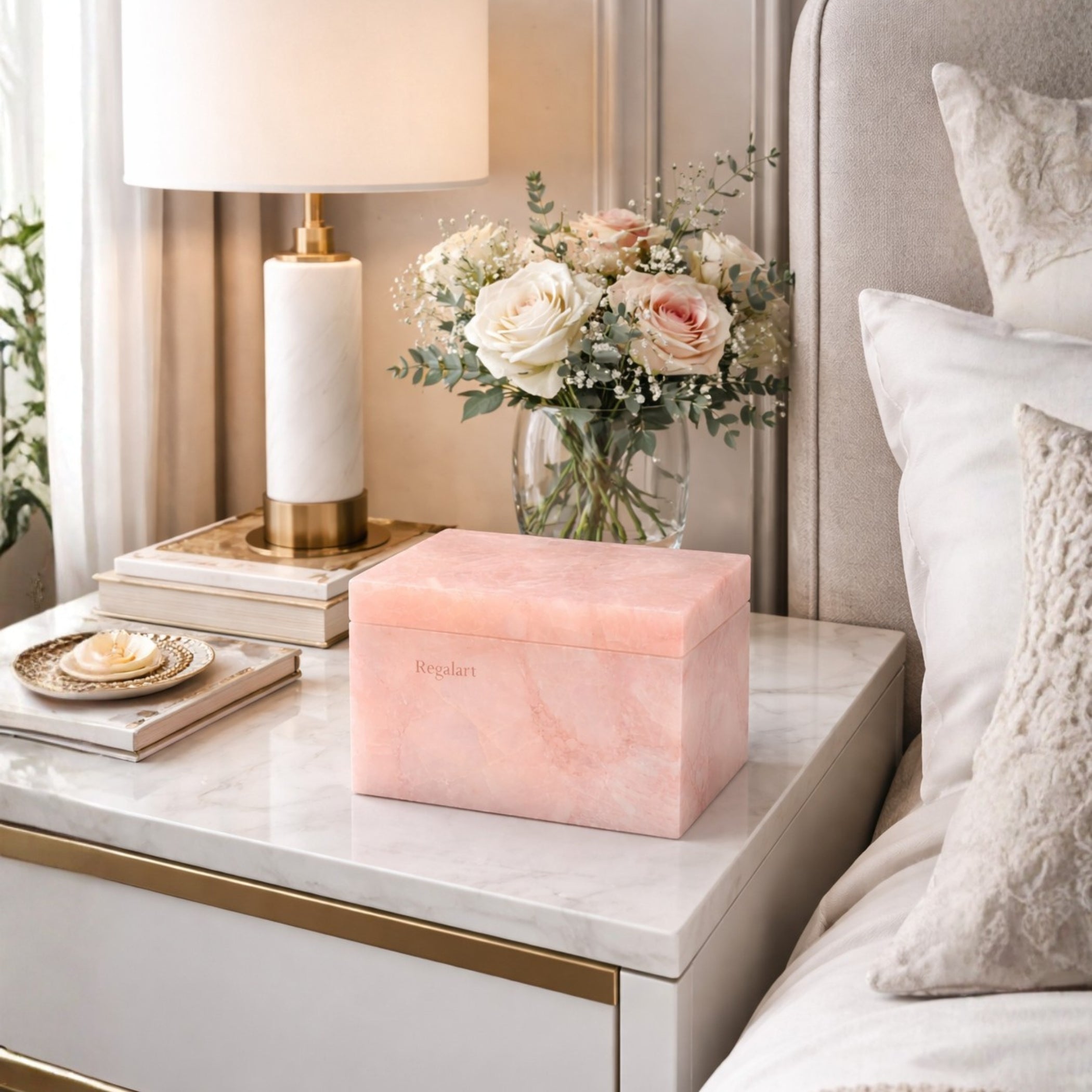 Gemstone Jewelry Box | Rose Quartz Luxury Decor Art
