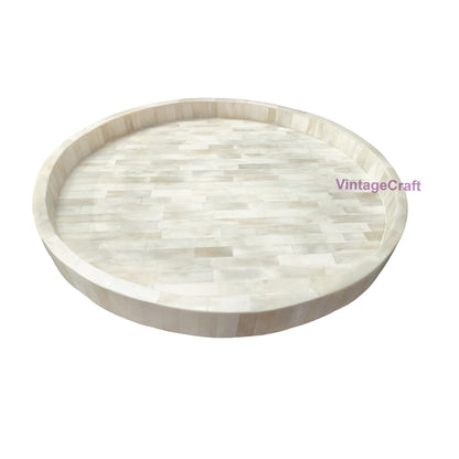 Handmade Full Bone Inlay Fitting Round Tray Decorative Serving Tray Best Gift