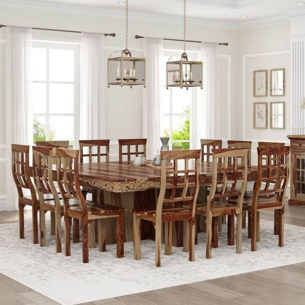 Rustic Furniture Solid Wood Dining Table And Chairs Set.