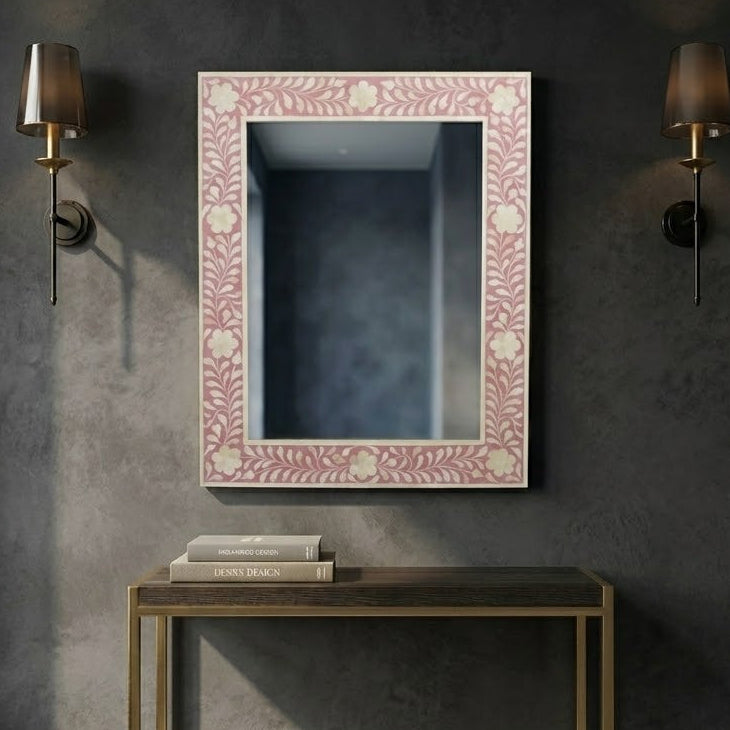 Heritage Bone Inlay Mirror Frame – Elegant Floral Design