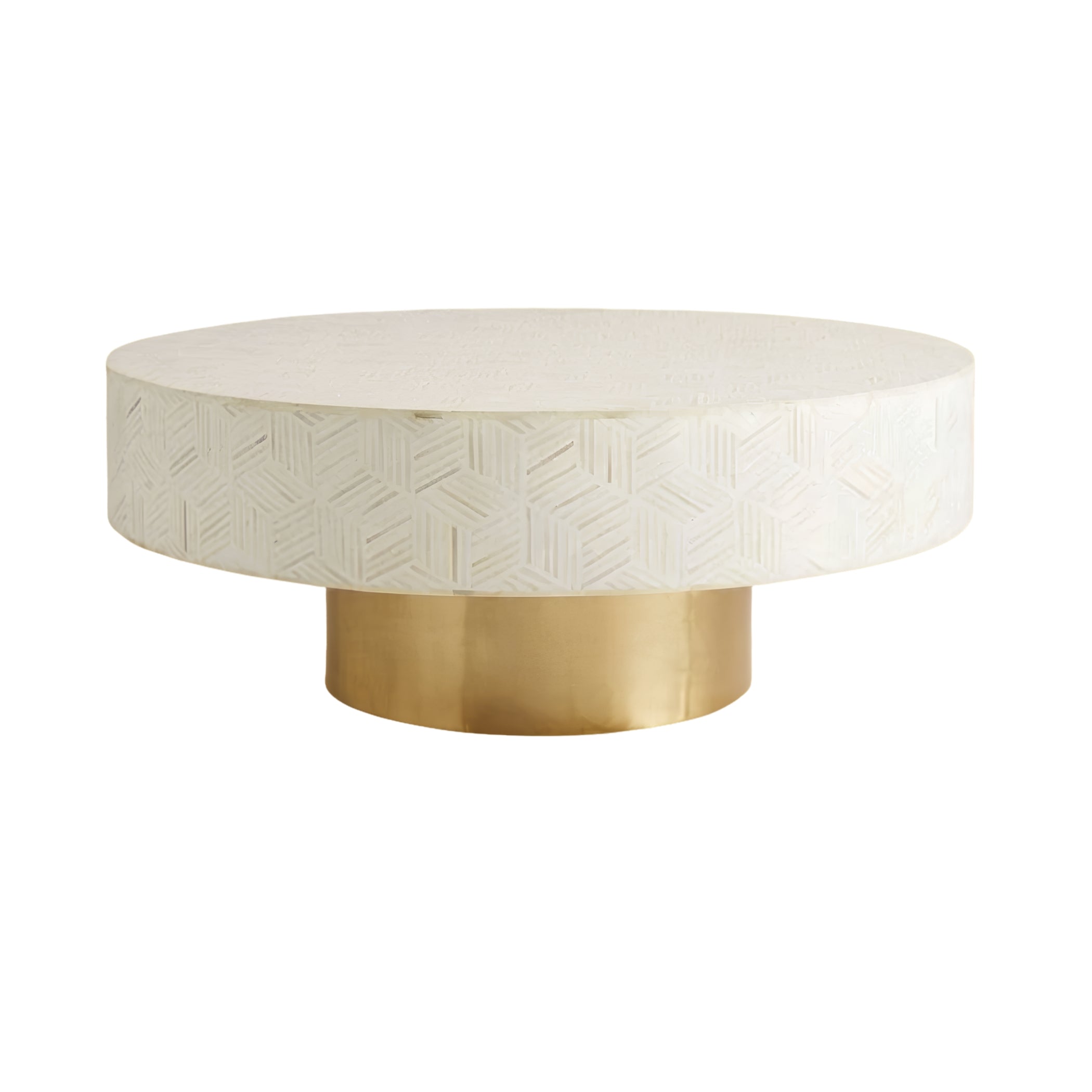 Handmade Round Bone Inlay Coffee Table with Optical Pattern
