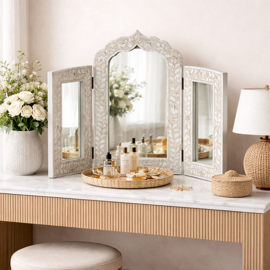 Handmade Mirror Frame – Grey & White Mother Of Pearl Living Room Mirror