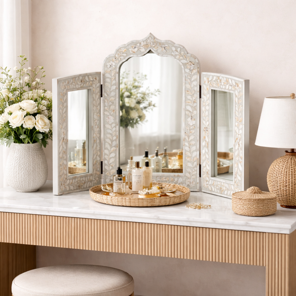 Handmade Mirror Frame | Grey White Mother of Pearl Living Mirror