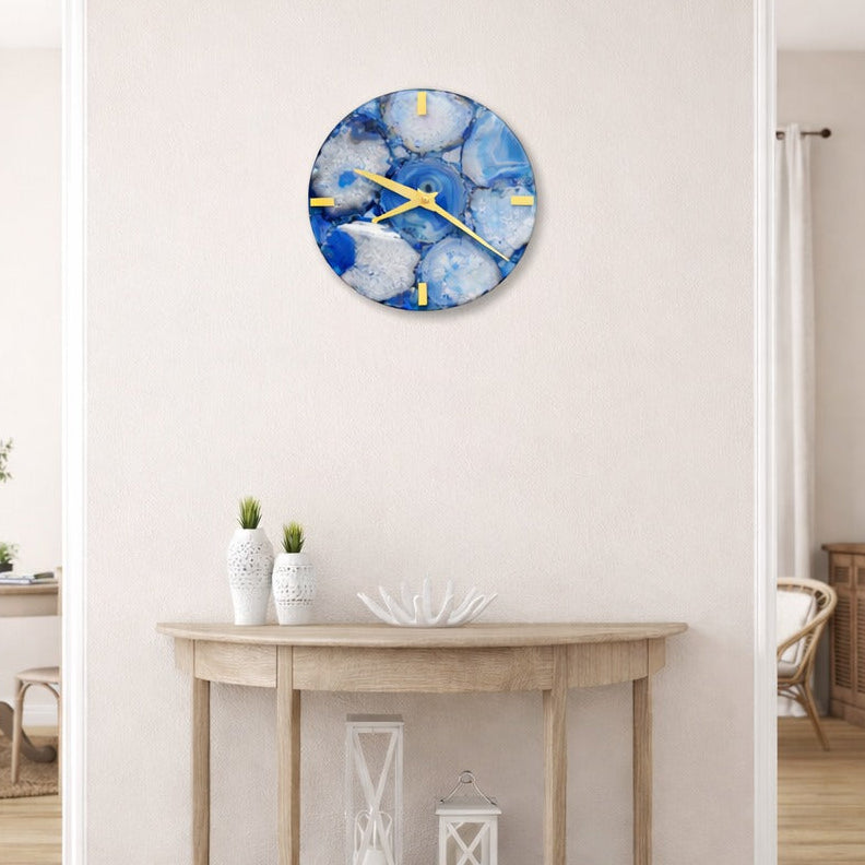 Blue Agate Gemstone Wall Clock | Luxury Crystal Home Decor