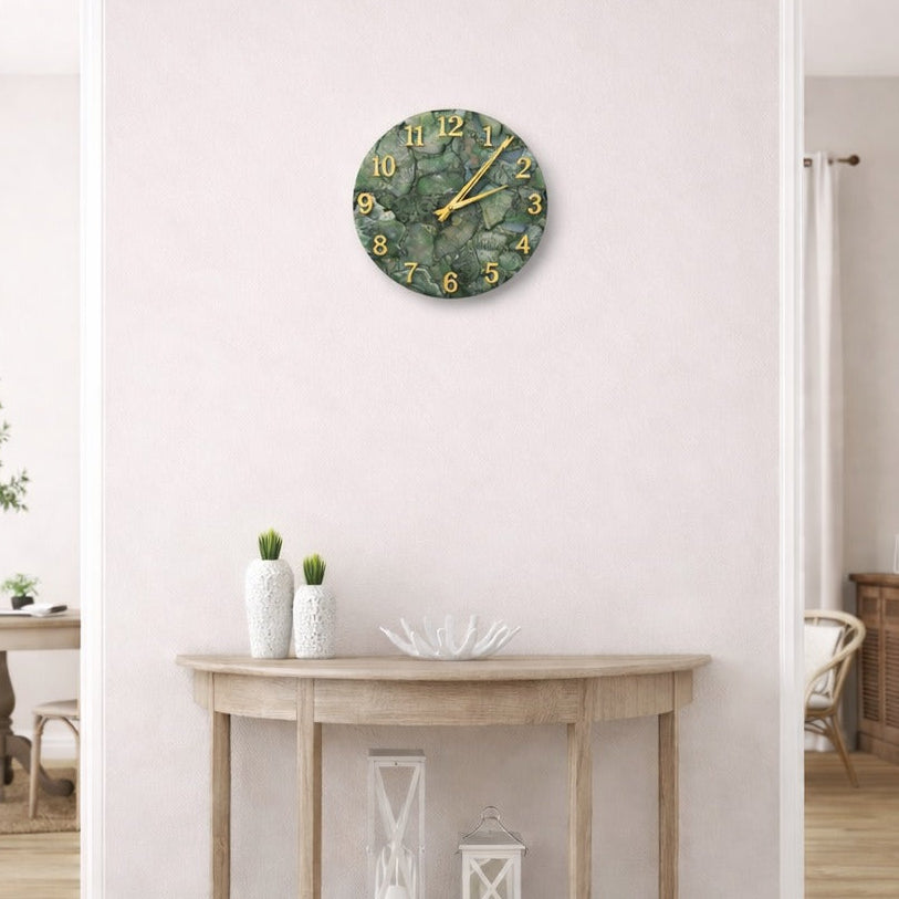 Green Agate Wall Clock | Gemstone Luxury Decorative Gift