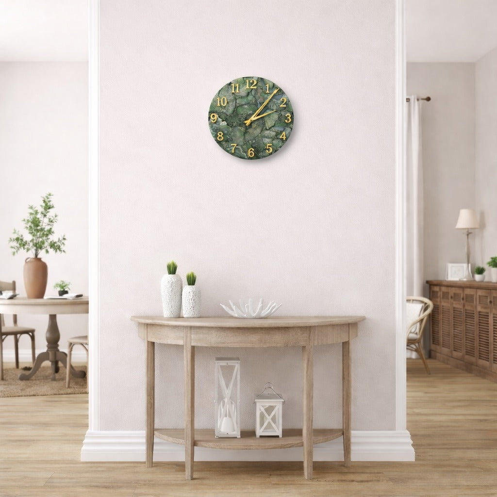 Green Agate Wall Clock - Gemstone Occasional Gifts Wall Decorative