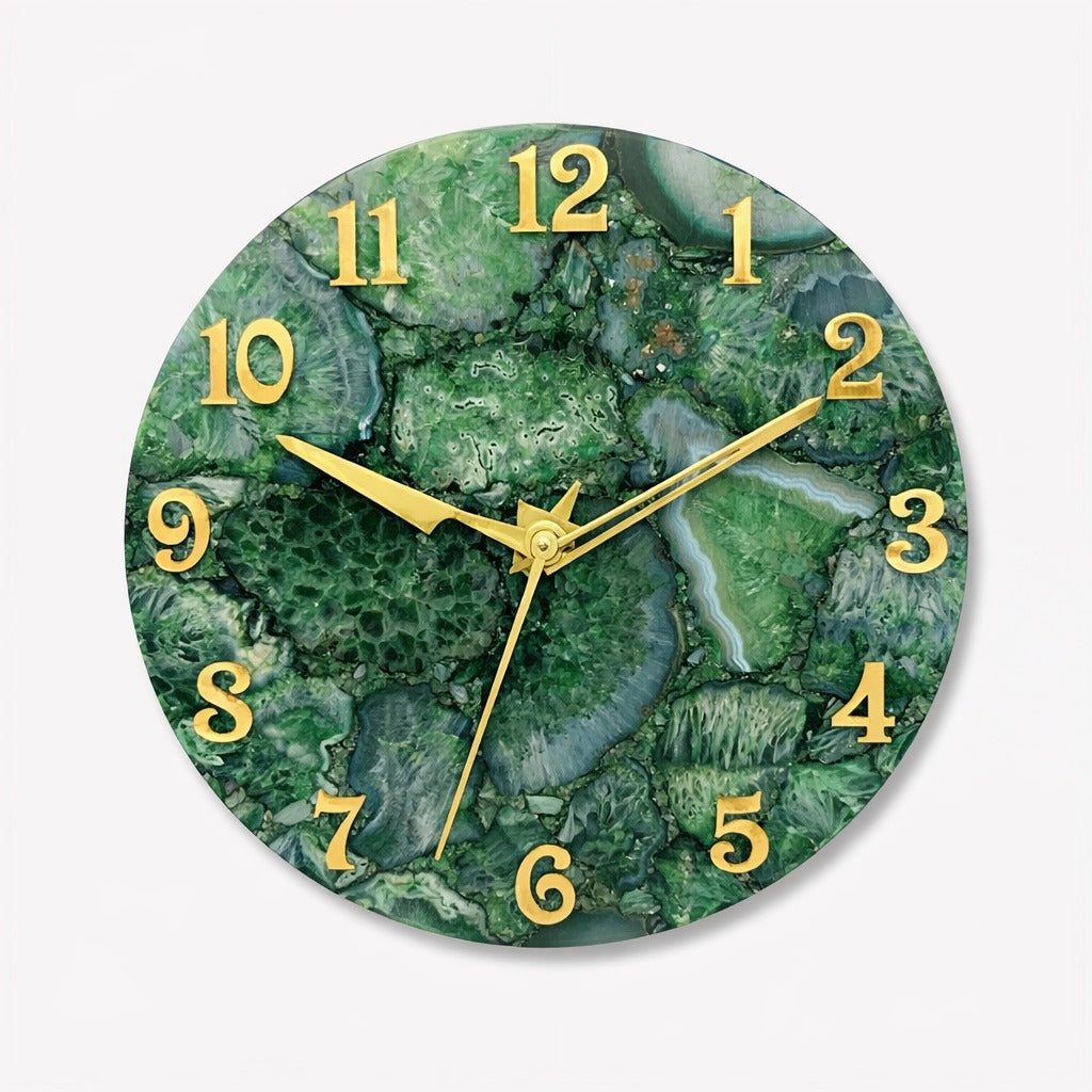Green Agate Wall Clock - Gemstone Occasional Gifts Wall Decorative