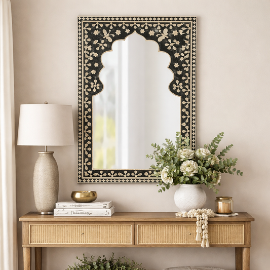 Bone Inlay Mirror Frame - Black Butterfly Pattern Handmade Home Decor