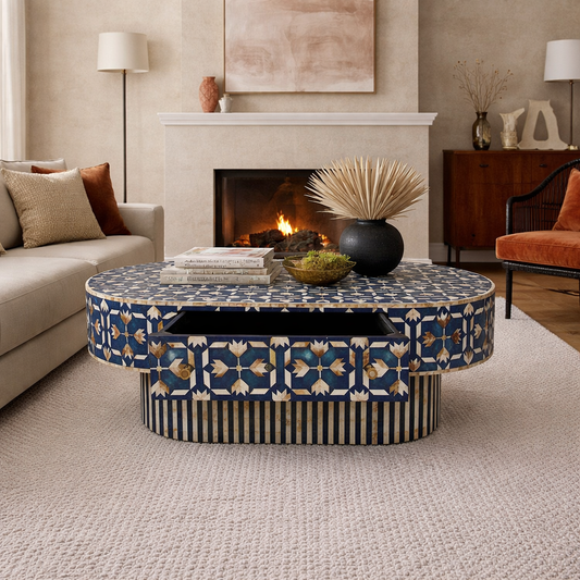 Coffee Table Mother of preal with Storage-Pattern Geometric