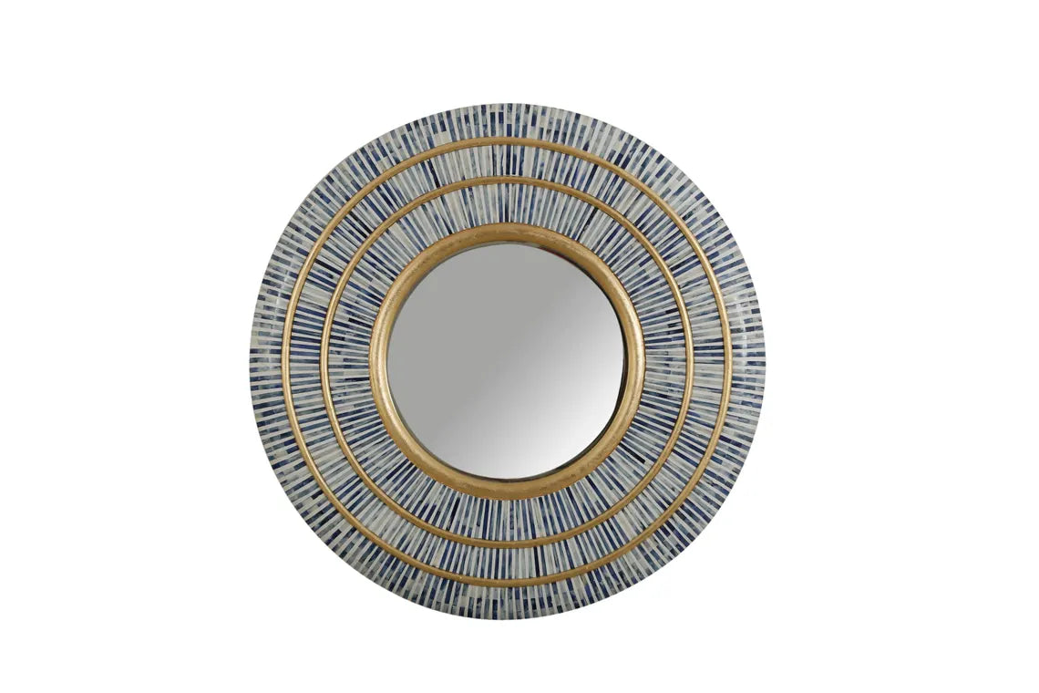 Blue Bone Inlay Round Wall Mirror Frame