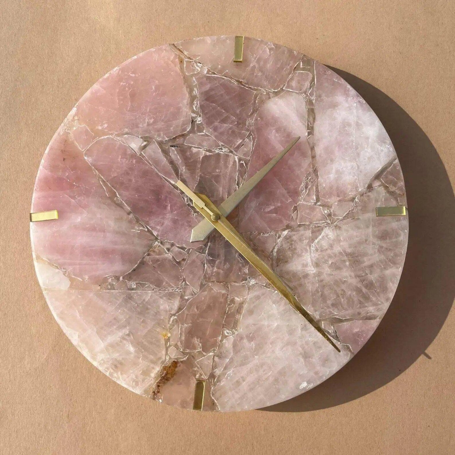 Rose Quartz Wall Clock | Handmade Luxury Home Decor Art