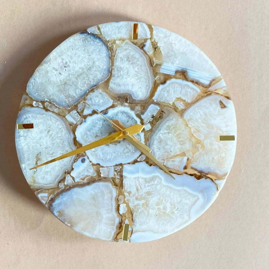 Handmade White Agate Wall Clock | Crystal Gemstone Luxury Decor