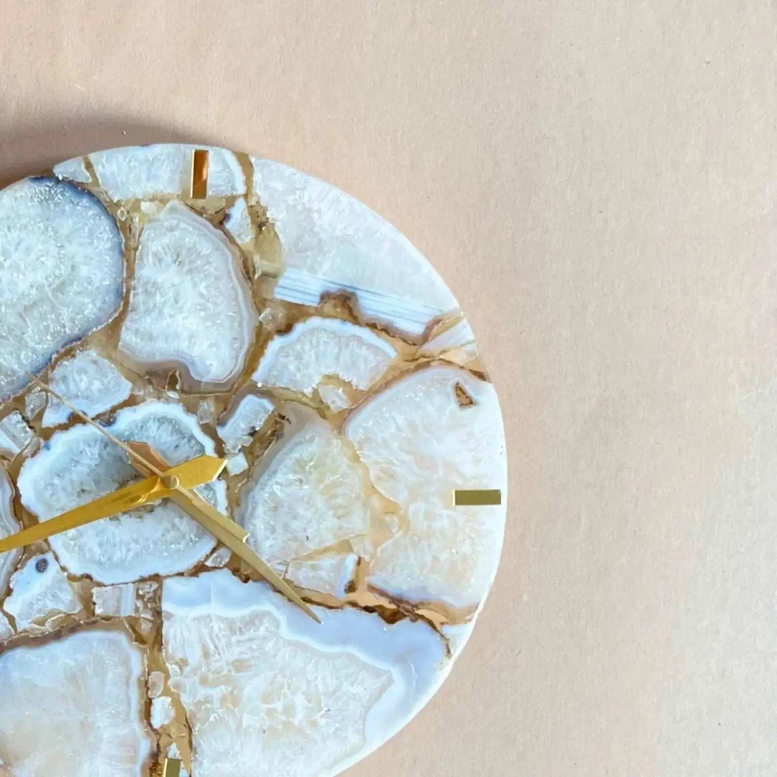 Handmade White Agate Wall Clock | Crystal Gemstone Luxury Decor