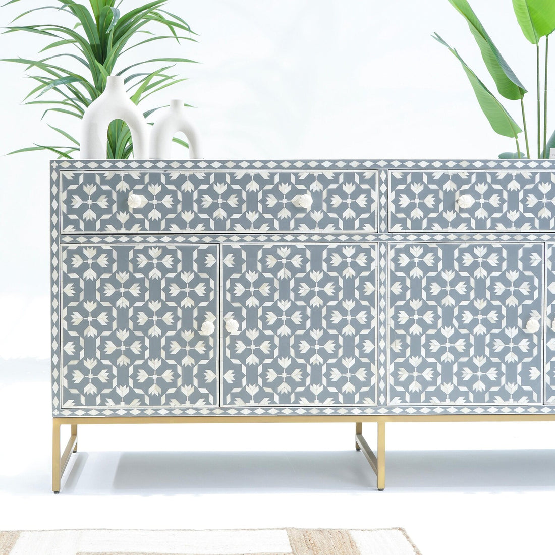 Bone Inlay Sideboard Buffet - Handmade Credenza Cabinet