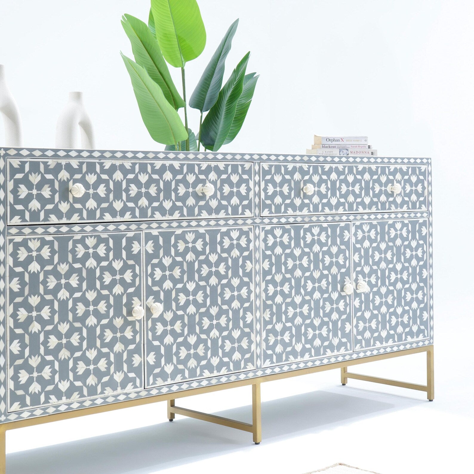 Bone Inlay Sideboard Buffet - Handmade Credenza Cabinet