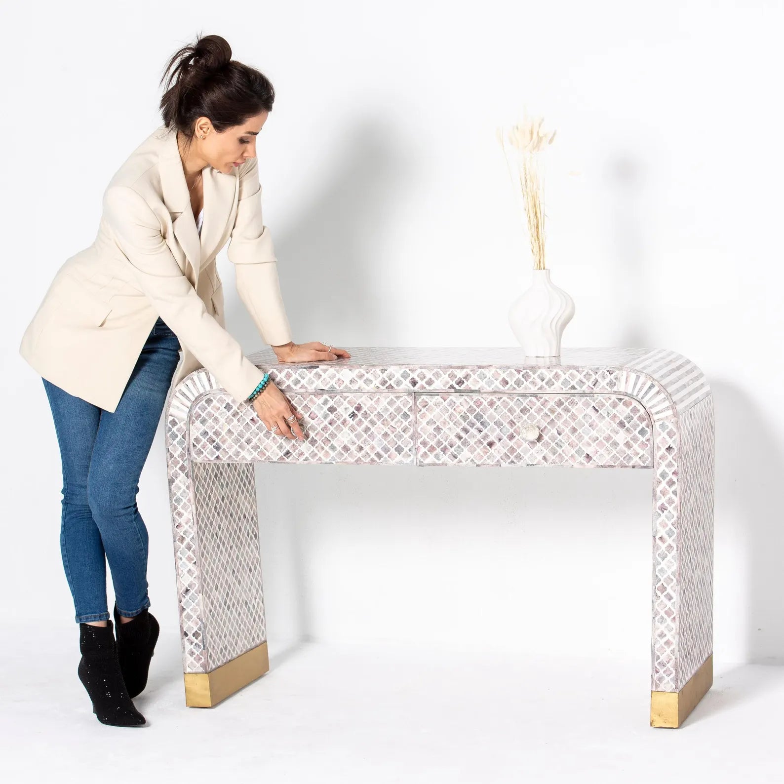 Handmade Bone Inlay Console Table | Luxury Home Decor