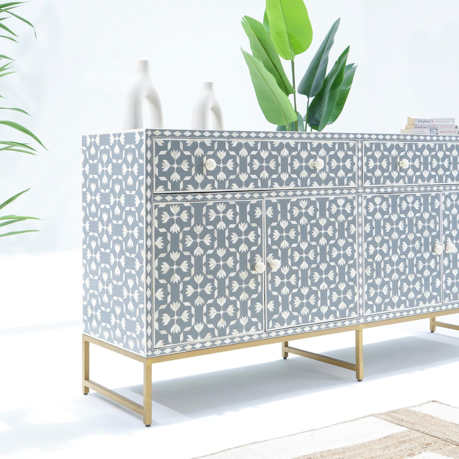 Bone Inlay Sideboard Buffet - Handmade Credenza Cabinet